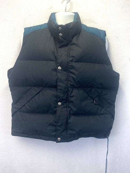 Vintage 90s Down Puffer Vest Mens Large L Black Blue Zip Warm Insulated Winter - Picture 1 of 16